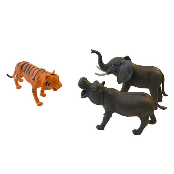Greenbriar International Plastic Safari Animal Figurines Hippo Tiger Elephant - Picture 1 of 15